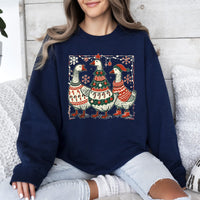 Christmas Geese Retro Festive Holiday Cheer Geese Pattern With Rustic Nordic Elements Sweatshirt