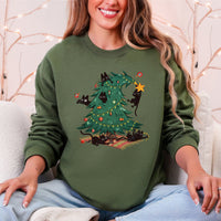 Christmas Tree Naughty Cats Santa Retro Holiday Cheer Design Graphic Vintage Sweatshirt