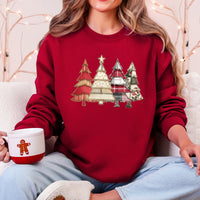 Christmas Trees, Faux Quilt, Santa Festive Holiday Scene Vintage Cozy Winter Sweatshirt