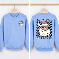 Don't Stop Believin Santa Christmas Checkered Vintage Front And Back Print Sweatshirt