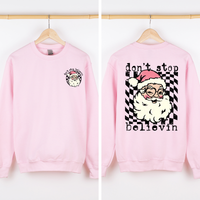 Don't Stop Believin Santa Christmas Checkered Vintage Front And Back Print Sweatshirt