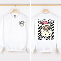 Don't Stop Believin Santa Christmas Checkered Vintage Front And Back Print Sweatshirt