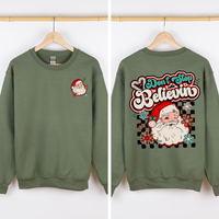 Don't Stop Believin' Santa Christmas Checkered Vintage Inspired Retro Sweatshirt
