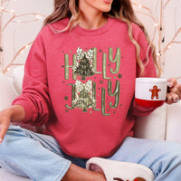 Holly Jolly Christmas Camouflage Tree Santa Dalmatian Ribbons And Bows Cozy Holiday Sweatshirt
