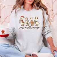 Just A Jolly Goose Santa Claus Christmas Goose Holiday Cozy Vintage Festive Graphic Sweatshirt