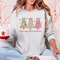 Merry Christmas Pastel Christmas Trees Santa Colorful Painting Holiday Scene Sweatshirt