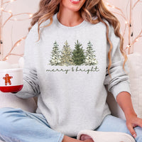 Merry and Bright Christmas Trees Santa Snowflakes Festive Holiday Theme Sweatshirt