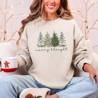 Merry and Bright Christmas Trees Santa Snowflakes Festive Holiday Theme Sweatshirt