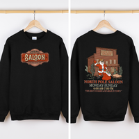 North Pole Saloon Santa Reading Christmas Party Retro Front And Back Edition Sweatshirt