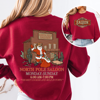 North Pole Saloon Santa Reading Christmas Party Retro Front And Back Edition Sweatshirt