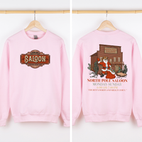 North Pole Saloon Santa Reading Christmas Party Retro Front And Back Edition Sweatshirt