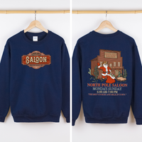 North Pole Saloon Santa Reading Christmas Party Retro Front And Back Edition Sweatshirt