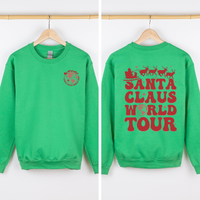 Santa Claus World Tour Front And Back Retro Christmas Reading Graphic Sweatshirt