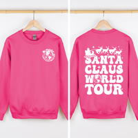 Santa Claus World Tour Front And Back Retro Christmas Reading Graphic Sweatshirt
