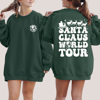 Santa Claus World Tour Front And Back Retro Christmas Reading Graphic Sweatshirt