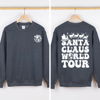 Santa Claus World Tour Front And Back Retro Christmas Reading Graphic Sweatshirt
