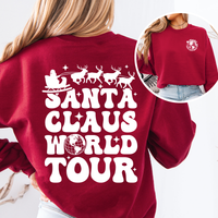 Santa Claus World Tour Front And Back Retro Christmas Reading Graphic Sweatshirt